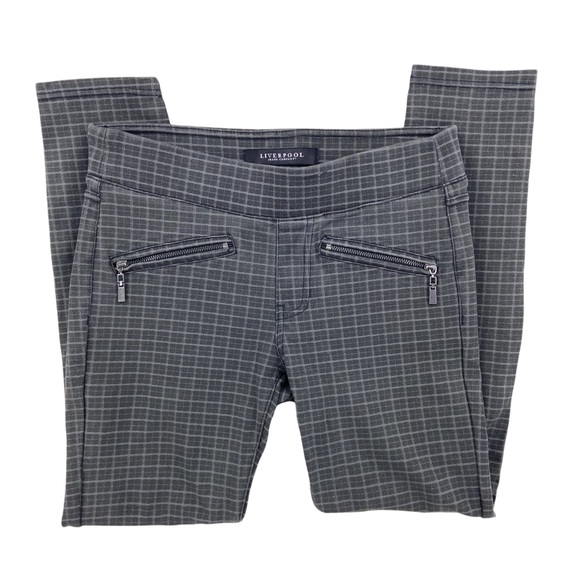 Stitch Fix LIVERPOOL Ankle Pants, Stretch Waist, Gray Check Pattern